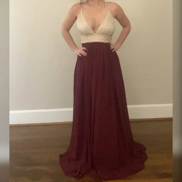 Say Yes To The Prom | Dresses | Burgundy Wine Chiffon And Faux Pearl Flowy  Formal Dress Or Bridesmaids Dress | Poshmark